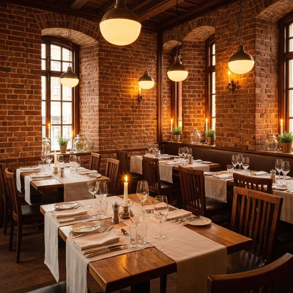 Restaurant interior with warm lighting